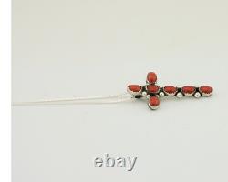 Navajo Cross Necklace 925 Silver Mediterranean Coral Native American Artist C80s