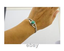 Navajo Cuff Bracelet 925 Silver Turquoise Native American Artist Handmade C. 80's