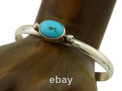 Navajo Cuff Bracelet Blue Turquoise 925 Silver Native American Artist C. 80's