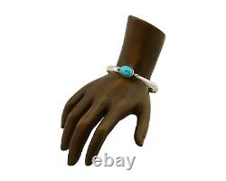 Navajo Cuff Bracelet Blue Turquoise 925 Silver Native American Artist C. 80's