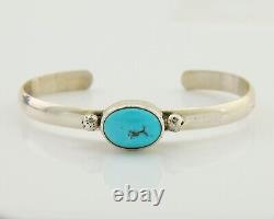 Navajo Cuff Bracelet Blue Turquoise 925 Silver Native American Artist C. 80's