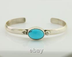 Navajo Cuff Bracelet Blue Turquoise 925 Silver Native American Artist C. 80's