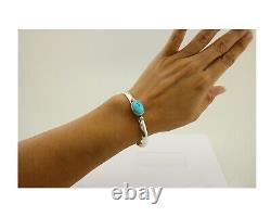Navajo Cuff Bracelet Blue Turquoise 925 Silver Native American Artist C. 80's