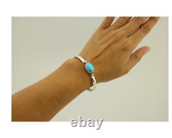 Navajo Cuff Bracelet Blue Turquoise 925 Silver Native American Artist C. 80's