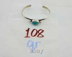 Navajo Cuff Bracelet Blue Turquoise 925 Silver Native American Artist C. 80's