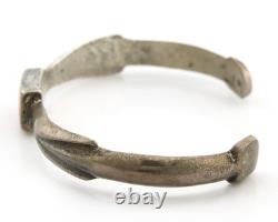 Navajo Cuff Bracelet Sterling Silver Natural Red Coral Vintage Sand Cast