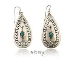Navajo Dangle Earrings 925 Silver Blue Native American Artist C. 80's