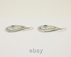 Navajo Dangle Earrings 925 Silver Blue Native American Artist C. 80's