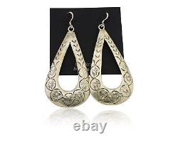 Navajo Dangle Earrings 925 Silver Hand Stamped Native American Artist C. 80's