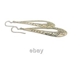 Navajo Dangle Earrings 925 Silver Hand Stamped Native American Artist C. 80's
