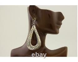 Navajo Dangle Earrings 925 Silver Hand Stamped Native American Artist C. 80's
