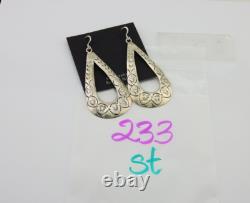 Navajo Dangle Earrings 925 Silver Hand Stamped Native American Artist C. 80's