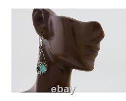Navajo Dangle Earrings 925 Silver Natural Turquoise Native American Artist C. 80s