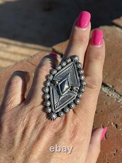 Navajo Diamond Star Sterling Silver Ring Size 8 Signed