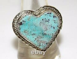 Navajo Dry Creek Turquoise Heart Ring Sz 8.5 Sterling Silver Signed Native