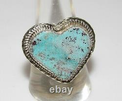 Navajo Dry Creek Turquoise Heart Ring Sz 8.5 Sterling Silver Signed Native