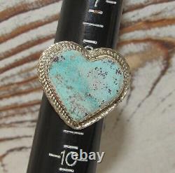 Navajo Dry Creek Turquoise Heart Ring Sz 8.5 Sterling Silver Signed Native