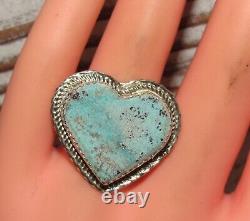 Navajo Dry Creek Turquoise Heart Ring Sz 8.5 Sterling Silver Signed Native