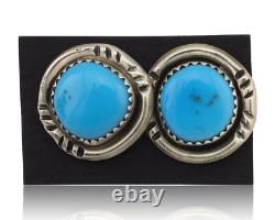 Navajo Earrings 925 Silver Natural Blue Turquoise Native American Artist C. 80s