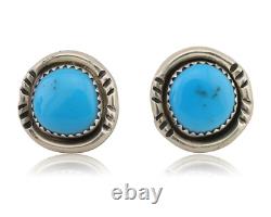 Navajo Earrings 925 Silver Natural Blue Turquoise Native American Artist C. 80s
