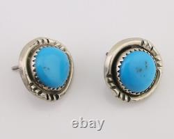 Navajo Earrings 925 Silver Natural Blue Turquoise Native American Artist C. 80s