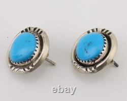 Navajo Earrings 925 Silver Natural Blue Turquoise Native American Artist C. 80s