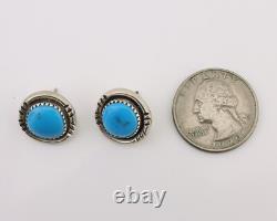 Navajo Earrings 925 Silver Natural Blue Turquoise Native American Artist C. 80s