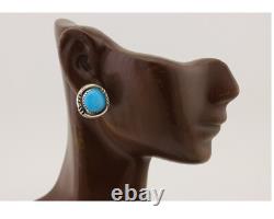 Navajo Earrings 925 Silver Natural Blue Turquoise Native American Artist C. 80s