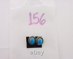 Navajo Earrings 925 Silver Natural Blue Turquoise Native American Artist C. 80s