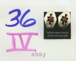 Navajo Earrings 925 Silver Natural Coral Native American Artist C. 80's