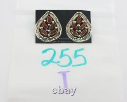 Navajo Earrings 925 Silver Natural Coral Native American Artist C. 80's
