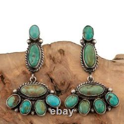 Navajo Earrings TURQUOISE Sterling Silver Green Cluster Dangles Old Pawn Style