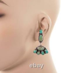 Navajo Earrings TURQUOISE Sterling Silver Green Cluster Dangles Old Pawn Style