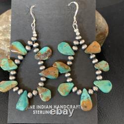 Navajo Green Cluster Turquoise Bead Sterling Earrings Native American 13371