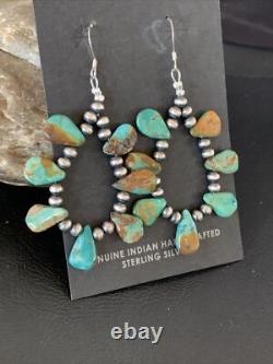 Navajo Green Cluster Turquoise Bead Sterling Earrings Native American 13371