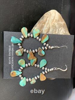 Navajo Green Cluster Turquoise Bead Sterling Earrings Native American 13371