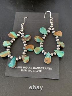Navajo Green Cluster Turquoise Bead Sterling Earrings Native American 13371