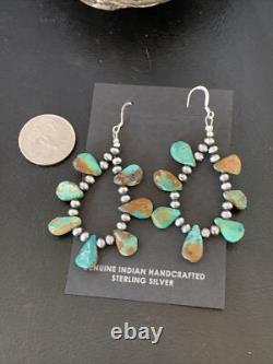Navajo Green Cluster Turquoise Bead Sterling Earrings Native American 13371