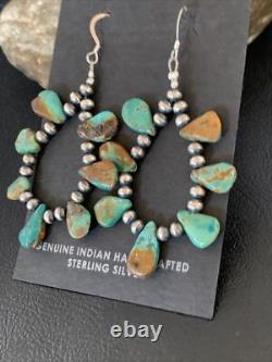 Navajo Green Cluster Turquoise Bead Sterling Earrings Native American 13371