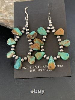 Navajo Green Cluster Turquoise Bead Sterling Earrings Native American 13371