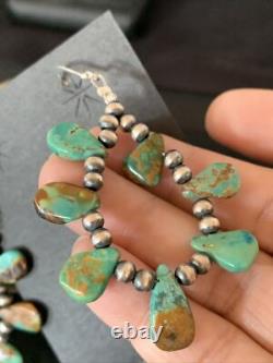 Navajo Green Cluster Turquoise Bead Sterling Earrings Native American 13371