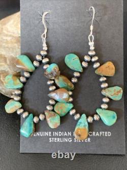 Navajo Green Cluster Turquoise Bead Sterling Earrings Native American 13371