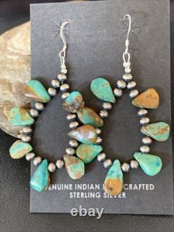 Navajo Green Cluster Turquoise Bead Sterling Earrings Native American 13371