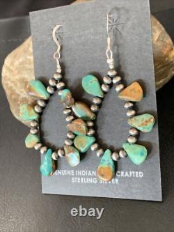 Navajo Green Cluster Turquoise Bead Sterling Earrings Native American 13371