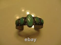 Navajo Greenish Turquoise Ladies Signed Sterling Cuff Bracelet