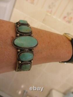 Navajo Greenish Turquoise Ladies Signed Sterling Cuff Bracelet