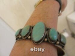 Navajo Greenish Turquoise Ladies Signed Sterling Cuff Bracelet