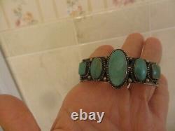 Navajo Greenish Turquoise Ladies Signed Sterling Cuff Bracelet