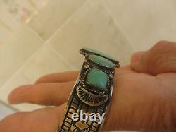 Navajo Greenish Turquoise Ladies Signed Sterling Cuff Bracelet