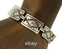 Navajo Hamdmade Link Bracelet 925 Silver Native American Artist C. 80's